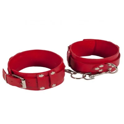 Оковы на ноги "Leather Dominant Leg Cuffs", red (Кожа/ Металл)