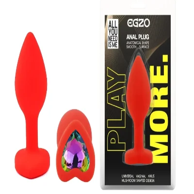 Силиконовая анальная пробка EGZO - Silicone Red Heart Plug Rainbow, size S