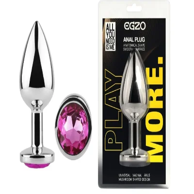 Анальная пробка с кристаллом EGZO - Silver Round Plug Rose size M