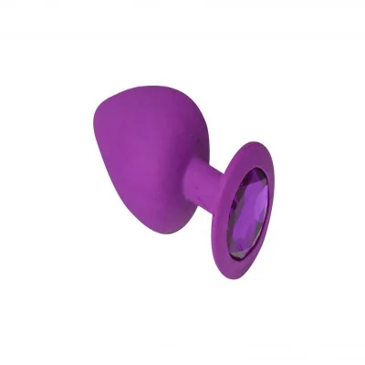 Анальная пробка Purple Silicone Amethyst фиолетовая силиконовая с фиолетовым кристаллом, S
