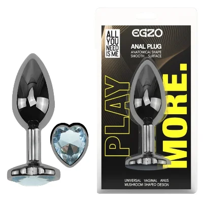 Анальная пробка EGZO Dark Silver Heart Plug S с прозрачным кристаллом в форме сердца