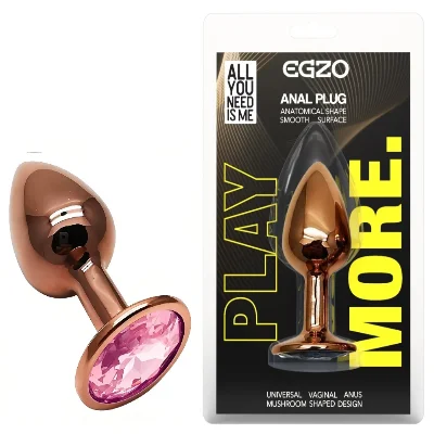 Анальная пробка EGZO Dark Gold S с розовым кристаллом, металлическая анатомическая