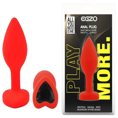 Анальная пробка EGZO Silicone Red Heart Plug S, медицинский силикон, красная