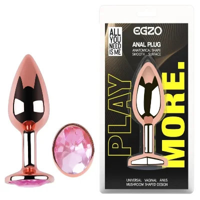 Анальная пробка EGZO Rose Gold Round Plug S с розовым кристаллом, розовое золото