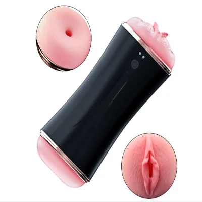 Мастурбатор с двумя входами FOXSHOW Vibrating Masturbation Cup USB 10 function + Interactive Function Black