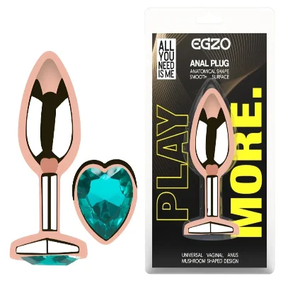 Анальная пробка EGZO Rose Gold Heart Marine M из нержавеющей стали с кристаллом