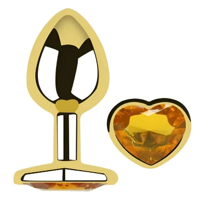 Анальная пробка Egzo Gold Heart Plug S с кристаллом и сердечком для длительного ношения