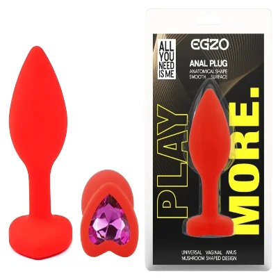 Анальная пробка EGZO Pink Round Plug Amethyst, размер S, розовая силиконовая с кристаллом
