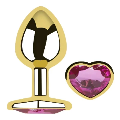 Анальная пробка Egzo Gold Heart Plug Rose S с розовым кристаллом и золотой базой