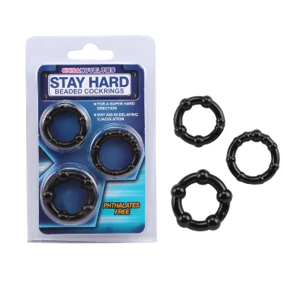 Эрекционные кольца STAY HARD набор 3шт разного размера, черные