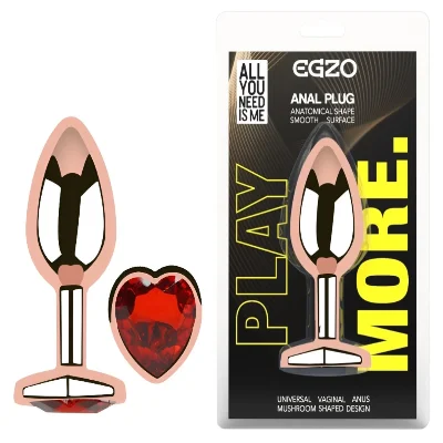 Анальная пробка EGZO Rose Gold Heart Plug S с красным сердцем, нержавеющая сталь