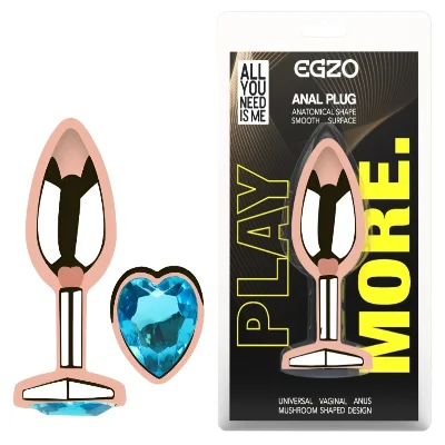 Анальный плаг из нержавеющей стали EGZO Rose Gold Heart Plug Aqua, размер S