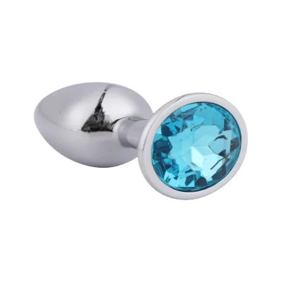 Металлическая анальная пробка Silver, blue, размер М