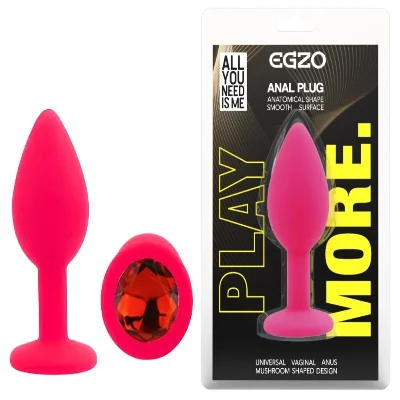 Анальная пробка EGZO Pink Round Plug S из медицинского силикона с кристаллом, розовая