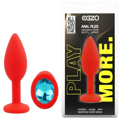 Анальная пробка EGZO Red Round Plug S, красная, с кристаллом, медицинский силикон