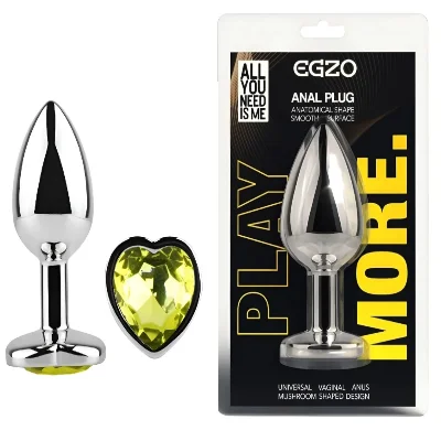 Анальная пробка с кристаллом EGZO Silver Heart Plug Lime, серебристая, размер S