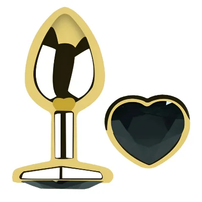 Анальная пробка EGZO Gold Heart Plug Black S с кристаллом и сердцевидным основанием