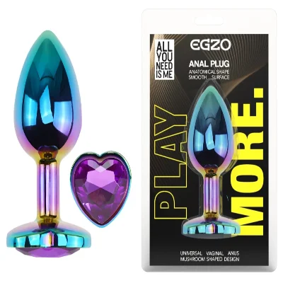 Анальная пробка EGZO Multicolor Heart Plug фиолетовая, металлическая, размер M