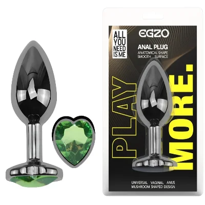 Анальная пробка EGZO Dark Silver Heart Plug M с кристаллом, металлическая серебристая