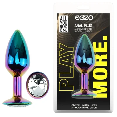 Анальная пробка EGZO Multicolor Round Plug S с кристаллом, металлическая радужная