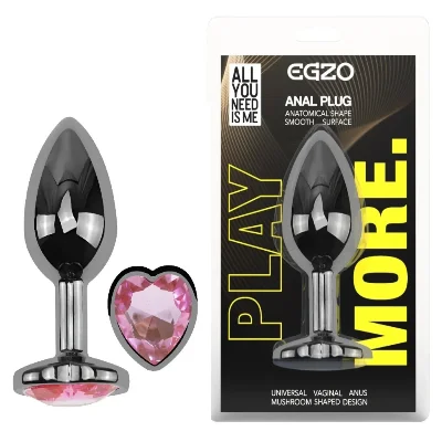 Анальная пробка EGZO Dark Silver Heart Plug S металлическая темно-серебристая с розовым сердцем