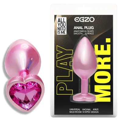 Анальный плаг EGZO Pink Perl Heart Plug с розовым кристаллом, основа-сердце, размер S