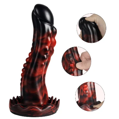 Фантазийный фаллоимитатор с агрессивным рельефом “Dark Red/Black”