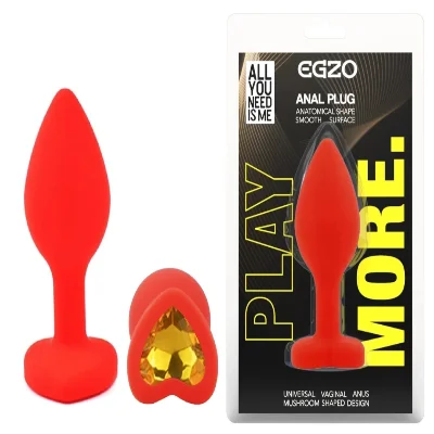 Анальная пробка EGZO Red Heart Plug S с кристаллом, красная, из медицинского силикона