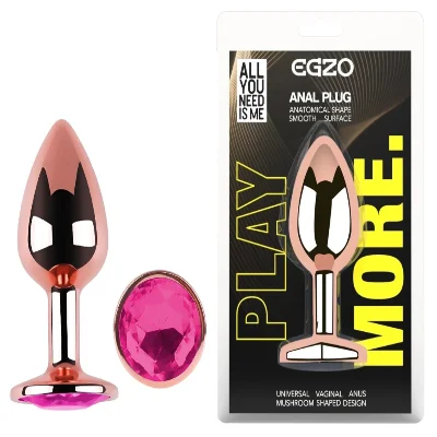 Анальная пробка EGZO Rose Gold Round Plug S, гладкая металлическая, с кристаллом, розово-золотистая