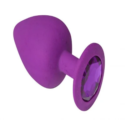 Анальная пробка Purple Silicone Amethyst силиконовая с фиолетовым кристаллом, M