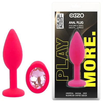 Анальная пробка EGZO Silicone Pink, размер S, с фиолетовым кристаллом из медицинского силикона