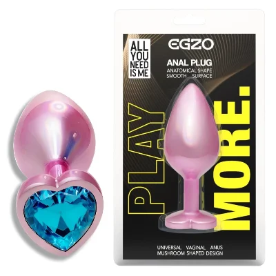 Анальная пробка EGZO Pink Perl Heart Plug S с кристаллом, розовая металлическая