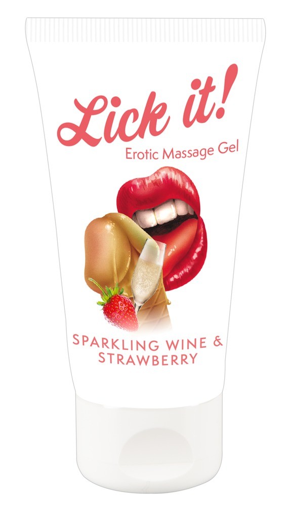 2в1 лубрикант та масажна олія - Lick It! Sparkling Wine And Strawberry, 50 мл - зображення 1