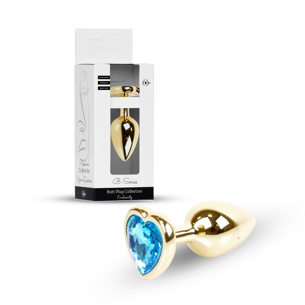 Анальна пробка - Jewellery Gold Heart Plug Light Blue - зображення 1