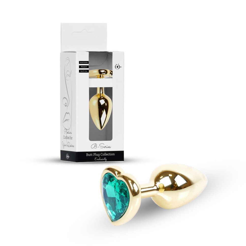 Анальна пробка - Jewellery Gold Heart PLUG- Green - зображення 1