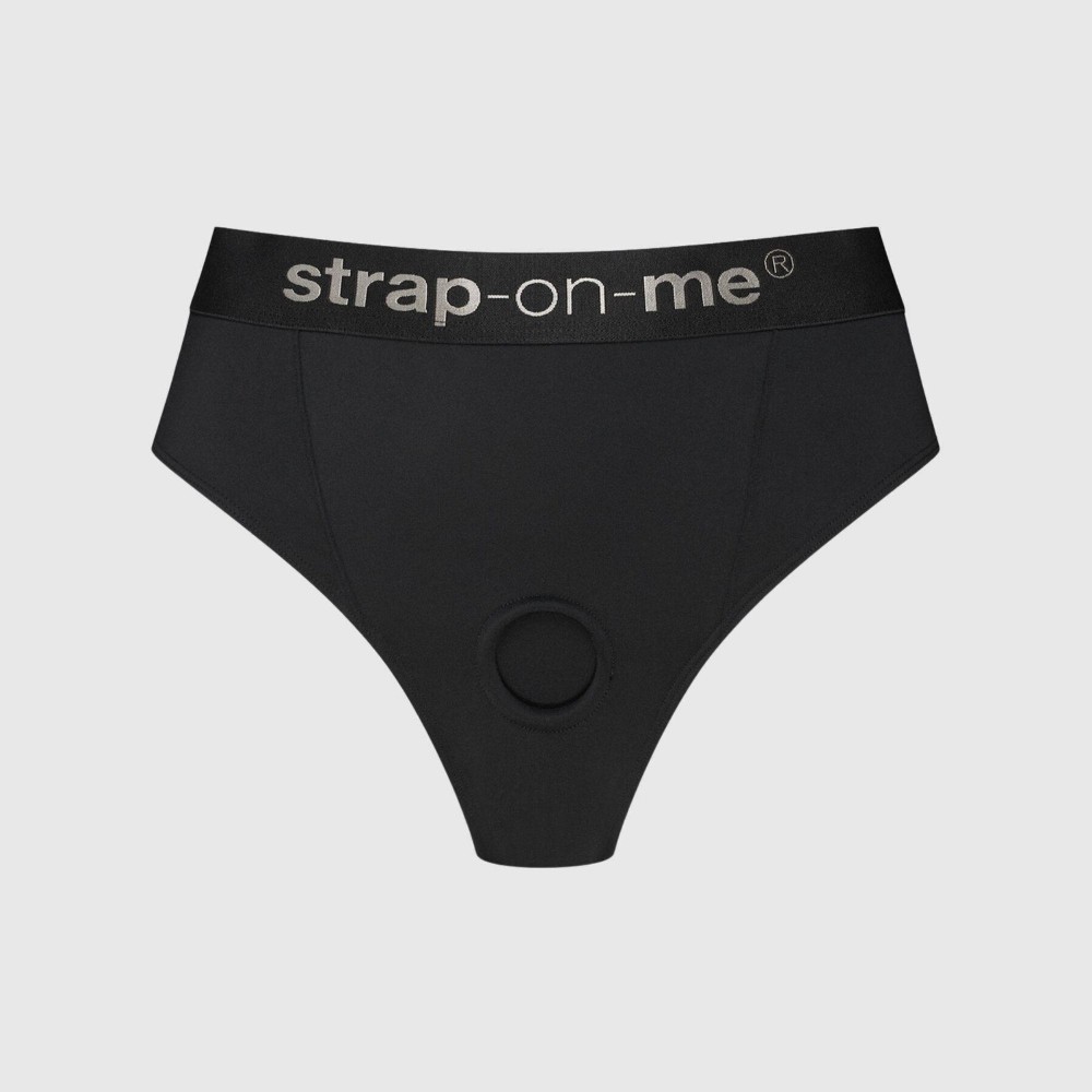 Трусики-бразиліана з фіксацією дилдо Strap-On-Me Harness Lingerie Idole – XL – Black, високі - зображення 1