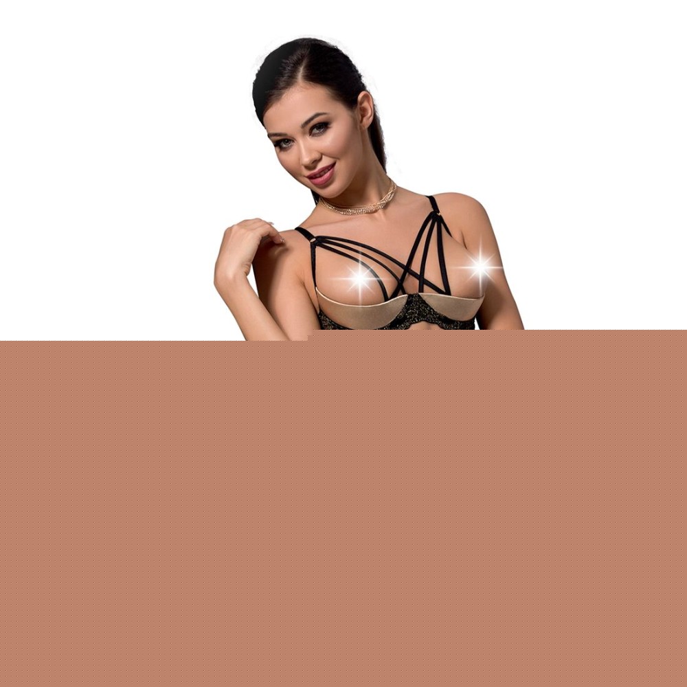 Комплект білизни Passion Exclusive VALERY SET OpenBra S/M, black, стрепи, трусики, відкритий ліф - зображення 1