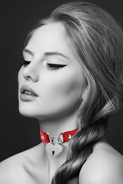 Чокер з замочком-сердечком Bijoux Pour Toi - HEART LOCK Red, екошкіра - зображення 1