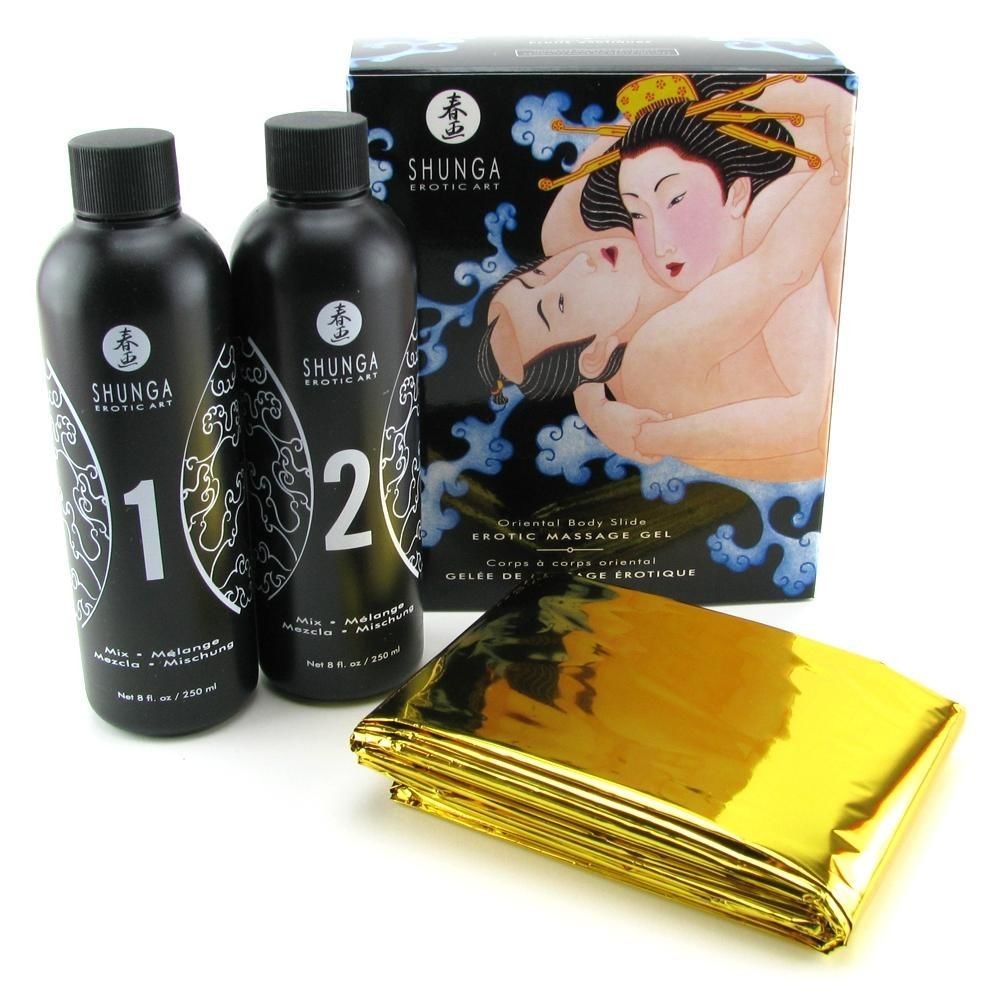 Гель для NURU-масажу Shunga Oriental Body-to-Body – Exotic Fruits (2 x 225 мл) плюс простирадло - зображення 1