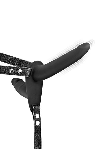 Подвійний страпон з вібрацією Fetish Tentation Vibrating Strap-On with Double Dildo Black - зображення 1