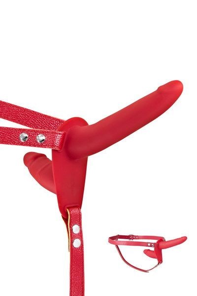 Подвійний страпон Fetish Tentation Strap-On with Double Dildo Red - зображення 1