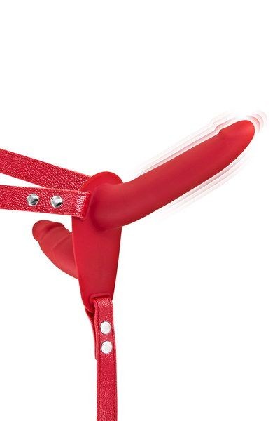 Подвійний страпон з вібрацією Fetish Tentation Vibrating Strap-On with Double Dildo Red - зображення 1
