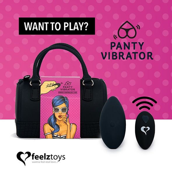 Вібратор в трусики FeelzToys Panty Vibrator Black з пультом ДК, 6 режимів роботи, сумочка-чохол - зображення 1