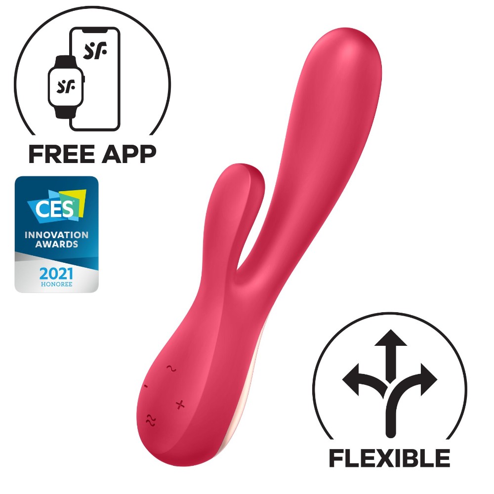 Смарт вібратор-кролик Satisfyer Mono Flex Red, 2 мотори, керування через інтернет - зображення 1
