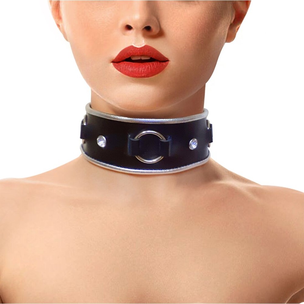 Ошейник из натуральной кожи со стразами и кольцом Art of Sex - Collar Ring - зображення 1