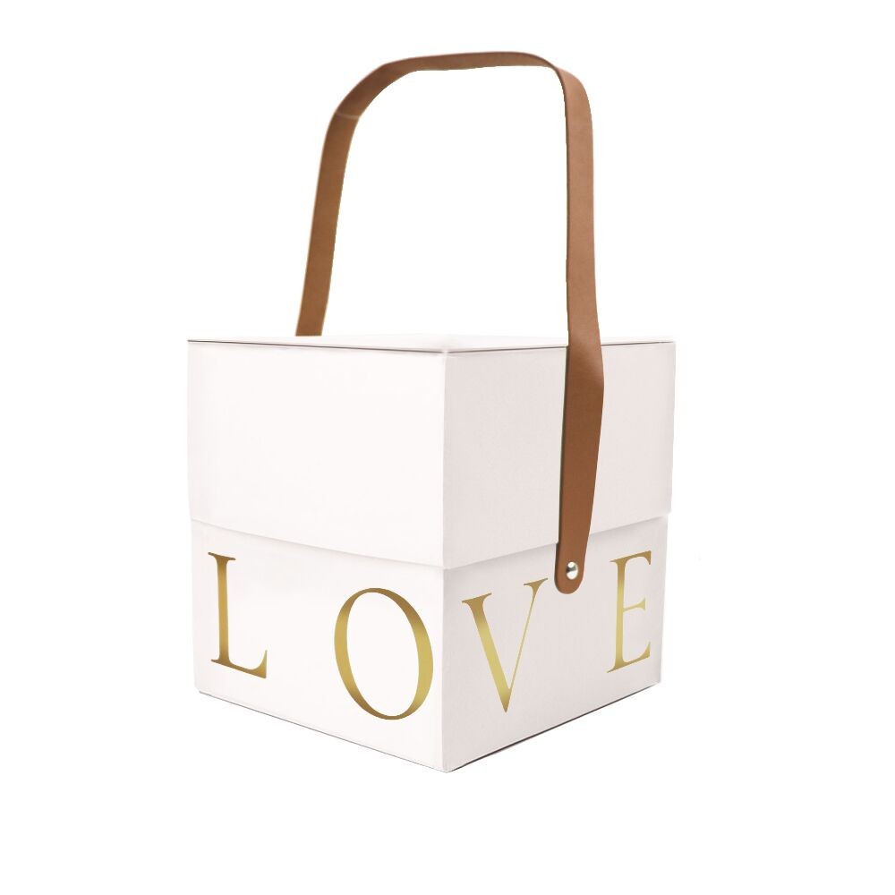 Подарункова коробка з ручкою LOVE біла, S - 16,5х16,5х17 см - зображення 1