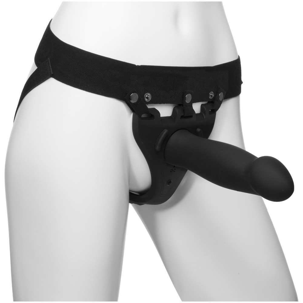 Страпон унісекс Doc Johnson Body Extensions – Be Risque, вібрація, пульт керування, порожня насадка - зображення 1