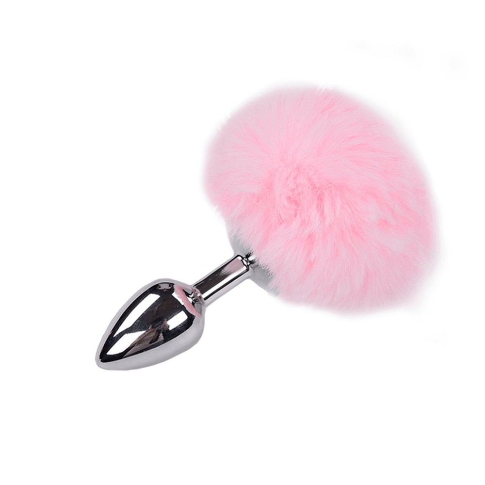 Металева анальна пробка Кролячий хвостик Alive Fluffy Plug S Pink, діаметр 2,8 см - зображення 1