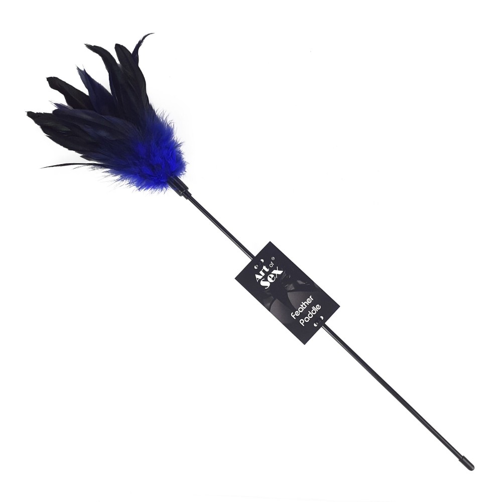 Лоскітка з пером півня Art of Sex – Feather Paddle, синя - зображення 1