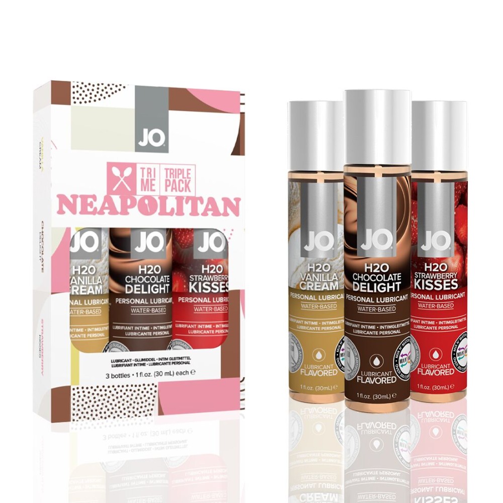 Набір JO Tri-Me Triple Pack — Neapolitan (3×30 мл) три різні смаки оральних змазок - зображення 1